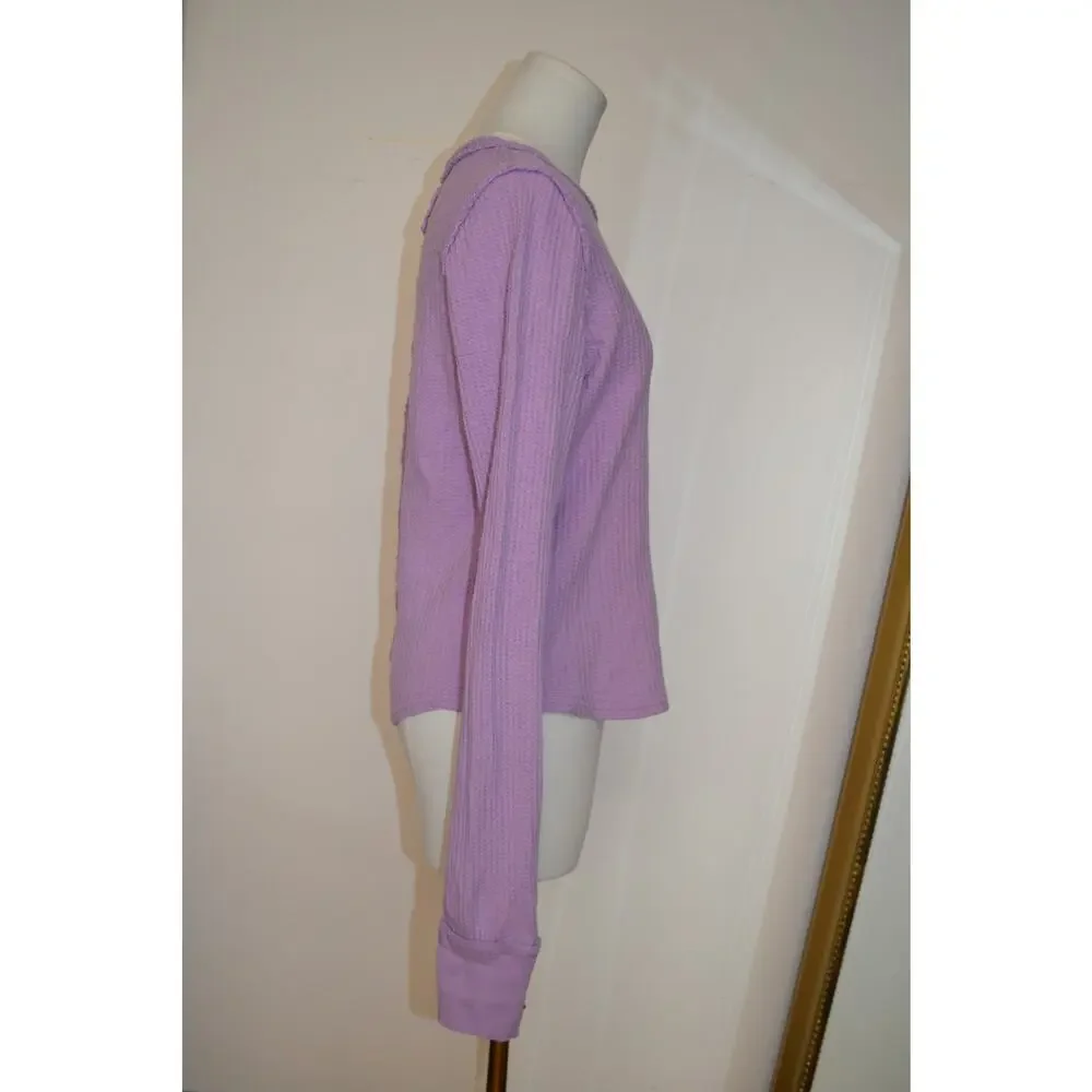 Free People We The Free Lilac Waffle Knit Long Sleeve Top Size L
